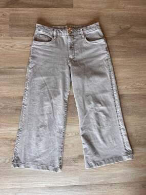 KUT, Meg High Rise, Fab Ab, Wide Leg Crop Jeans, Neutral Taupe, Stretchy, Boho,6